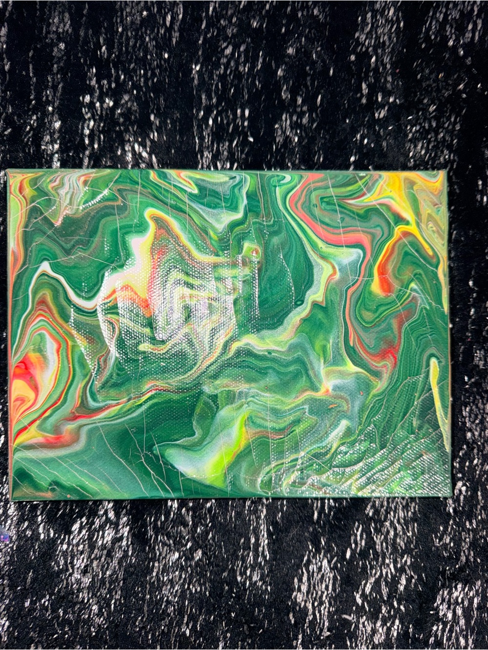 Abstract Green Swirl Canvas Art - Green, Yellow, Red